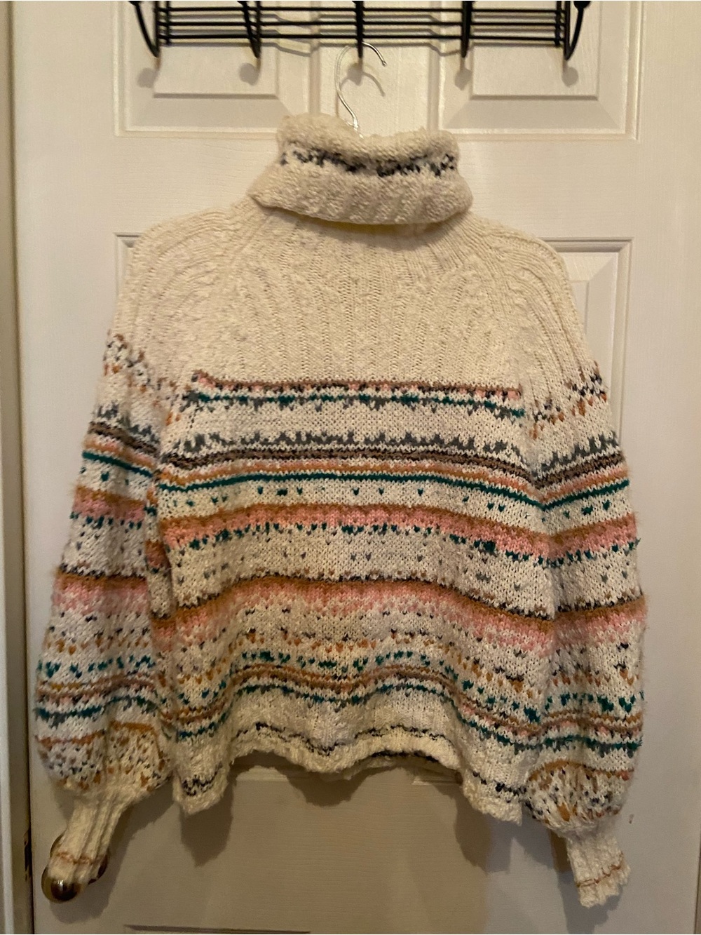 Anthropologie PilcroTurtleneck Sweater Cropped with Teal & Pink Accents - Picture 6 of 11